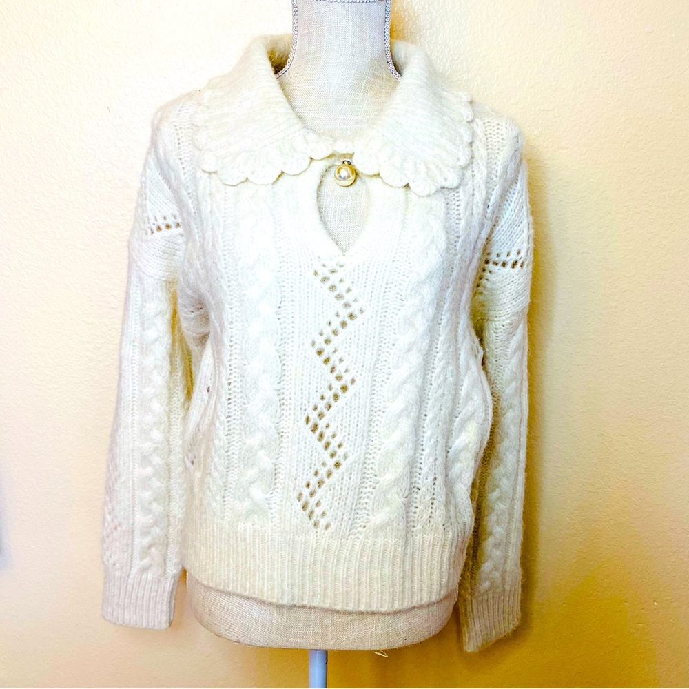 ZARA PEARL BUTTON KNIT
SWEATER in Ecru